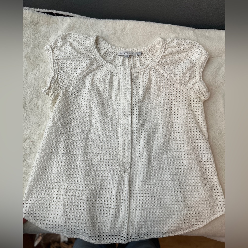 See by Chloe white eyelet top